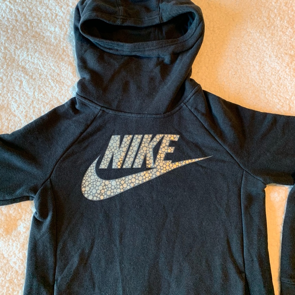Nike Funnel Neck Black Hoodie Silver Logo Size XL - Picture 4 of 11